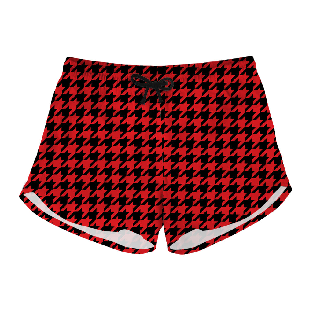 Red And Black Houndstooth Pattern Print Women's Shorts