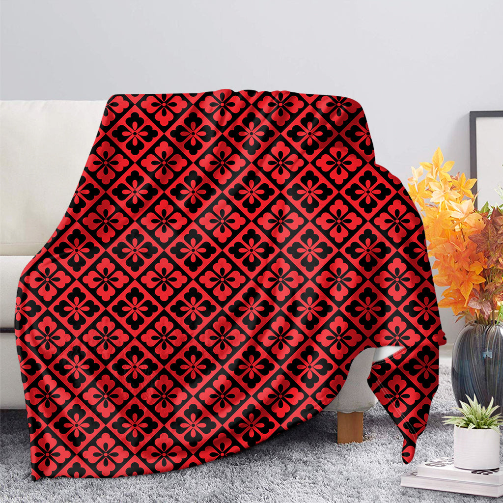 Red And Black Japanese Pattern Print Blanket