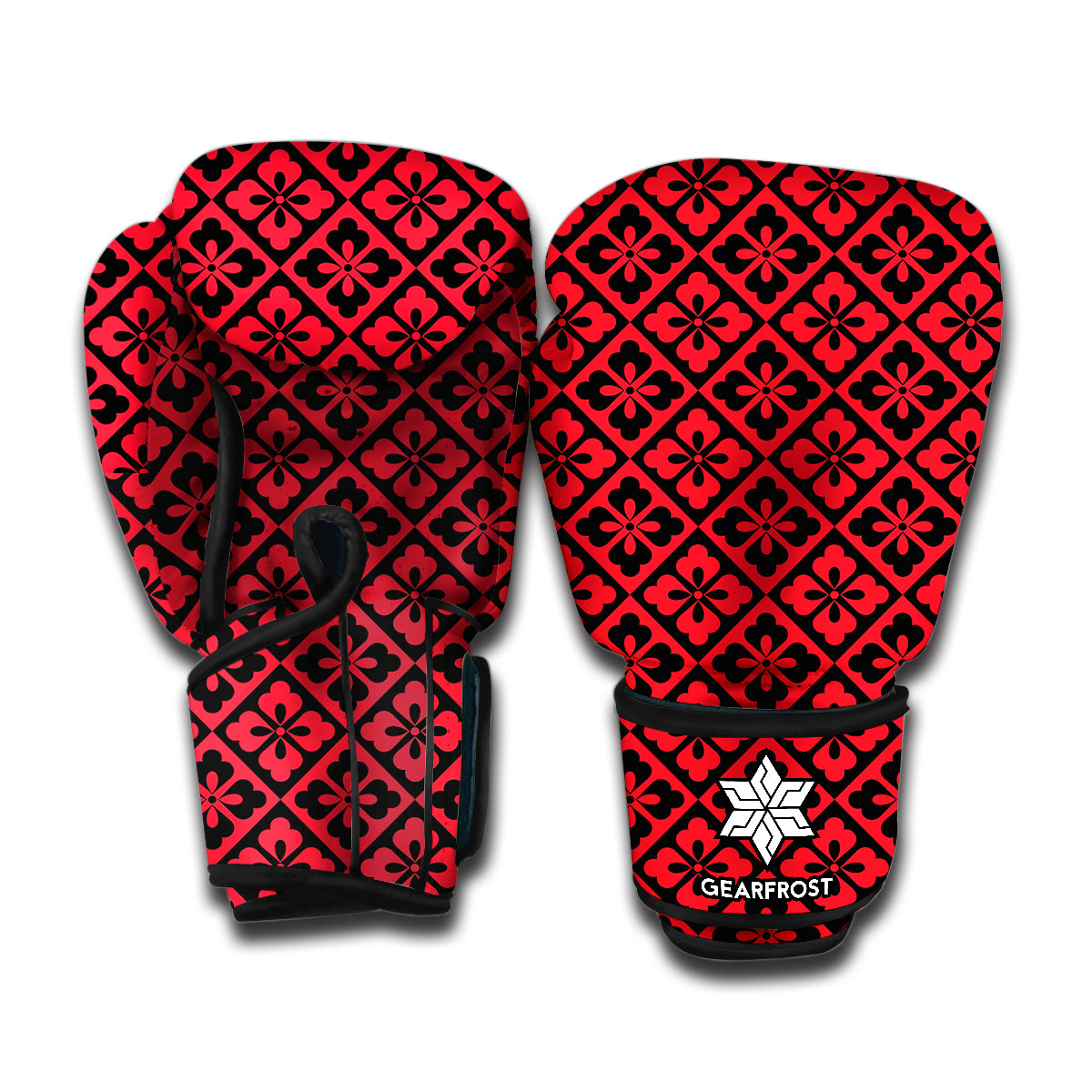 Red And Black Japanese Pattern Print Boxing Gloves