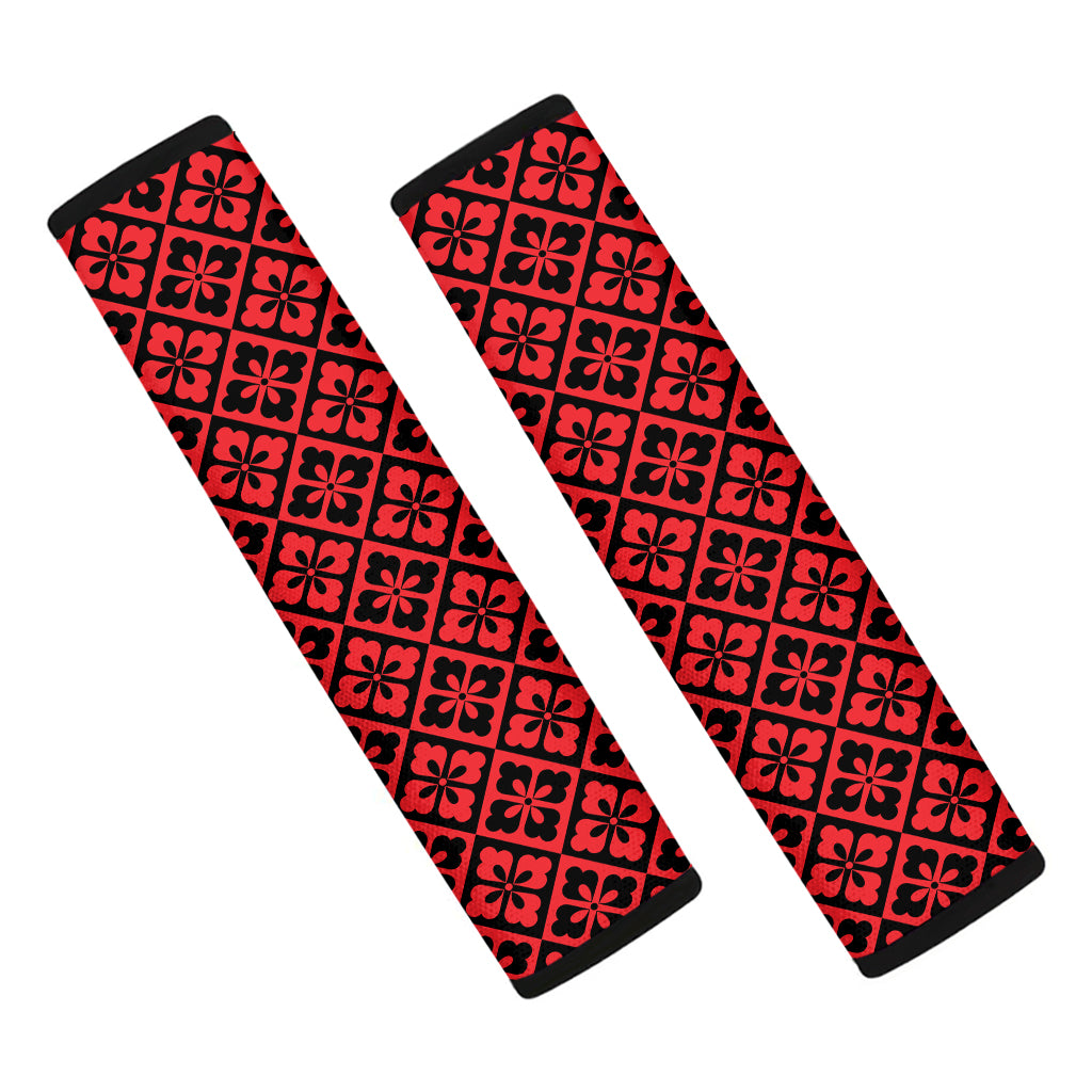 Red And Black Japanese Pattern Print Car Seat Belt Covers