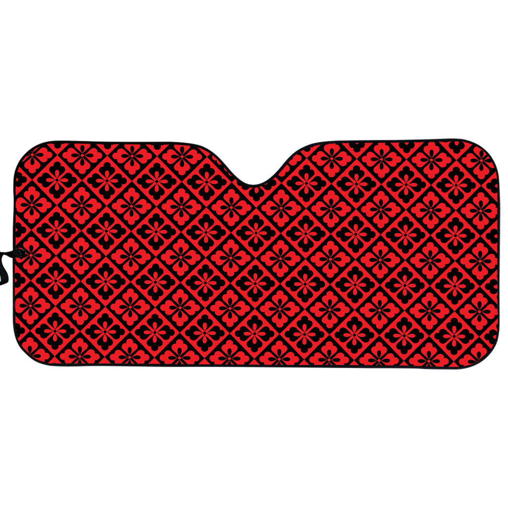 Red And Black Japanese Pattern Print Car Sun Shade