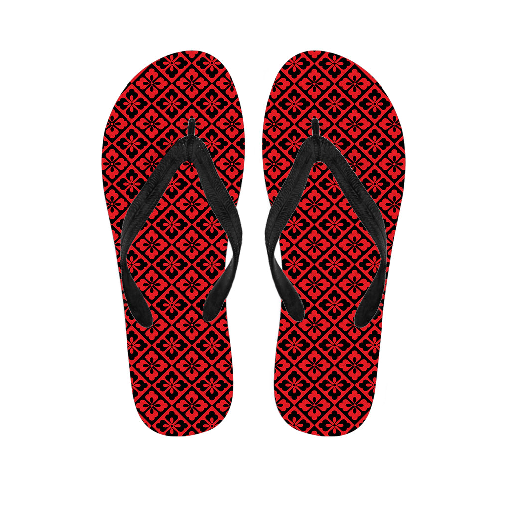 Red And Black Japanese Pattern Print Flip Flops