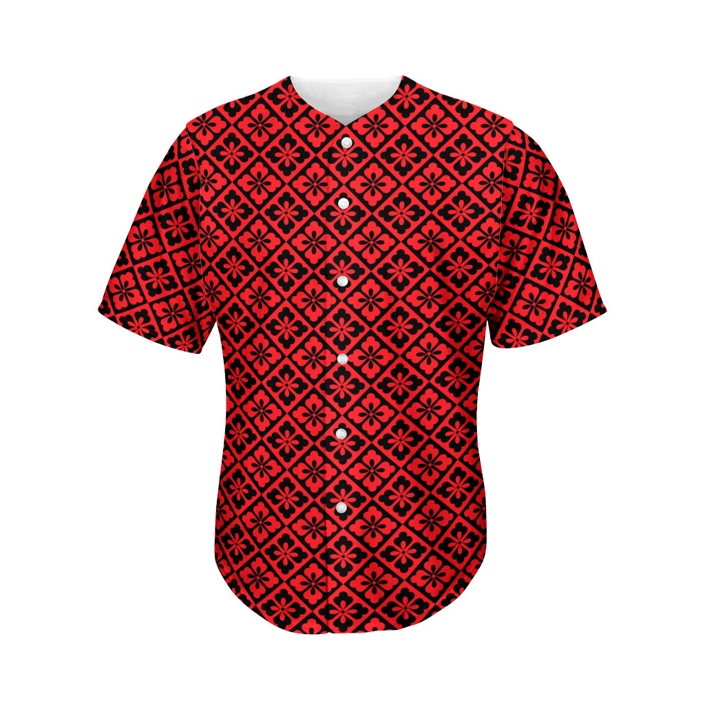 Red And Black Japanese Pattern Print Men's Baseball Jersey