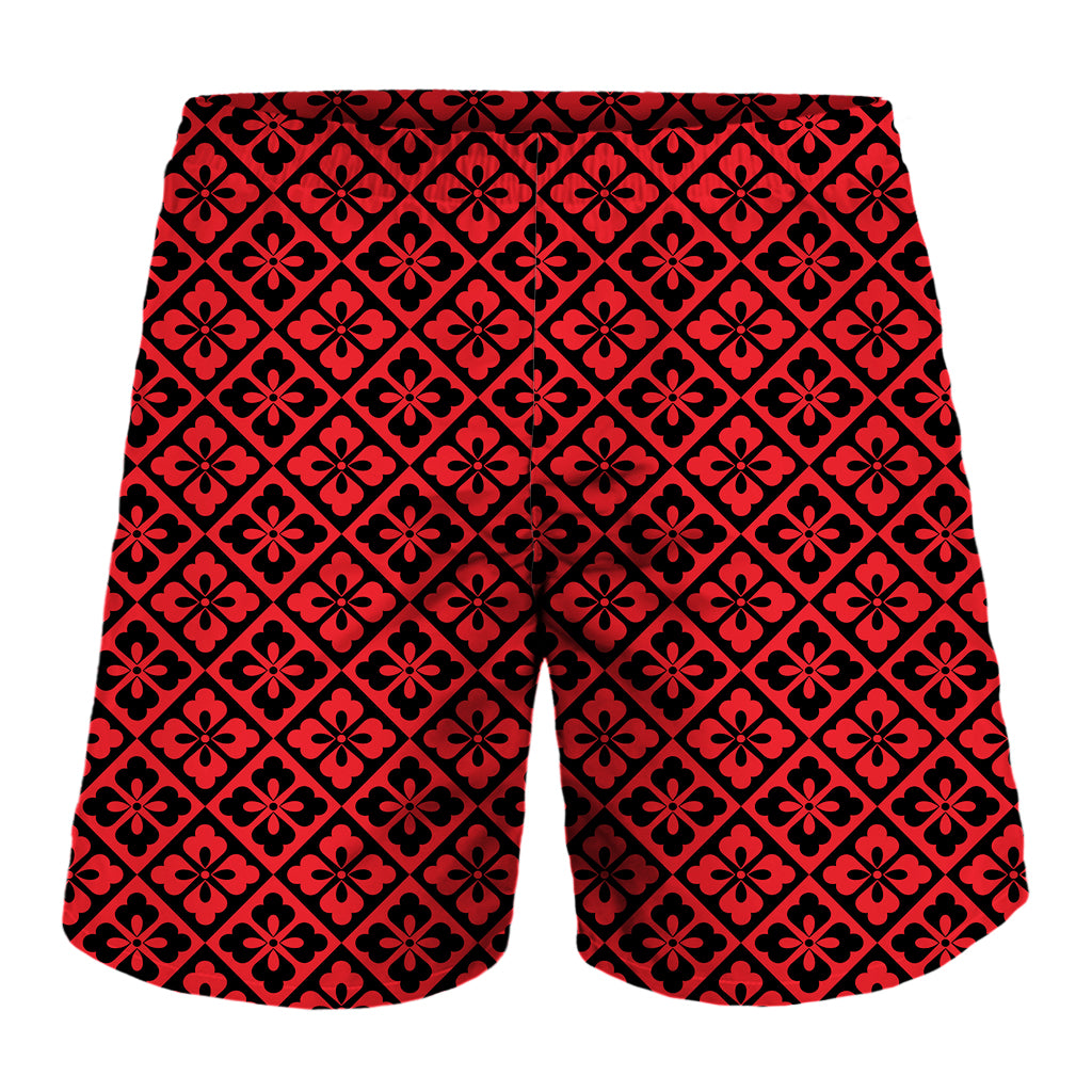 Red And Black Japanese Pattern Print Men's Shorts