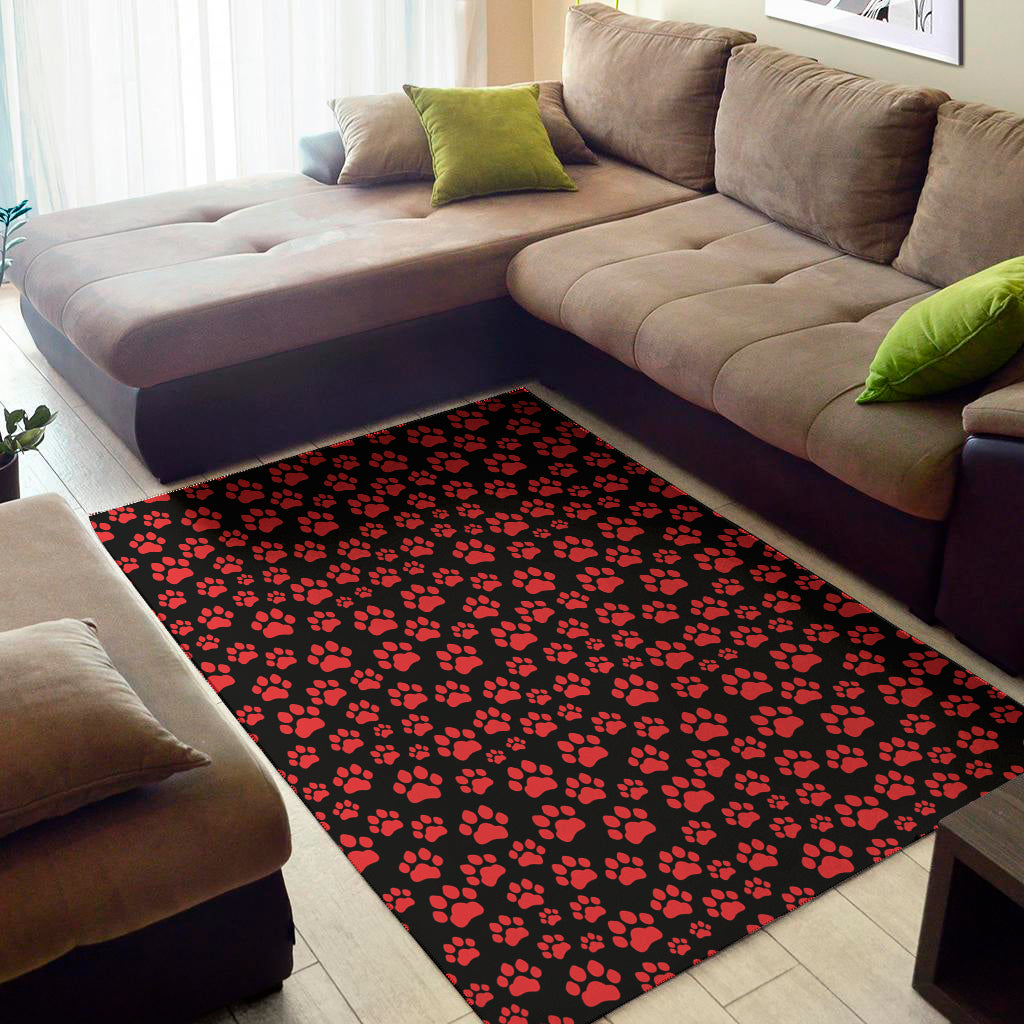 Red And Black Paw Pattern Print Area Rug