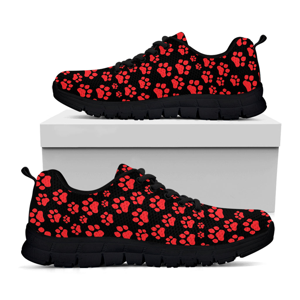 Red And Black Paw Pattern Print Black Sneakers