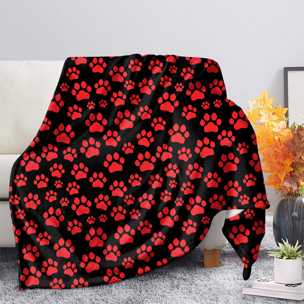 Red And Black Paw Pattern Print Blanket