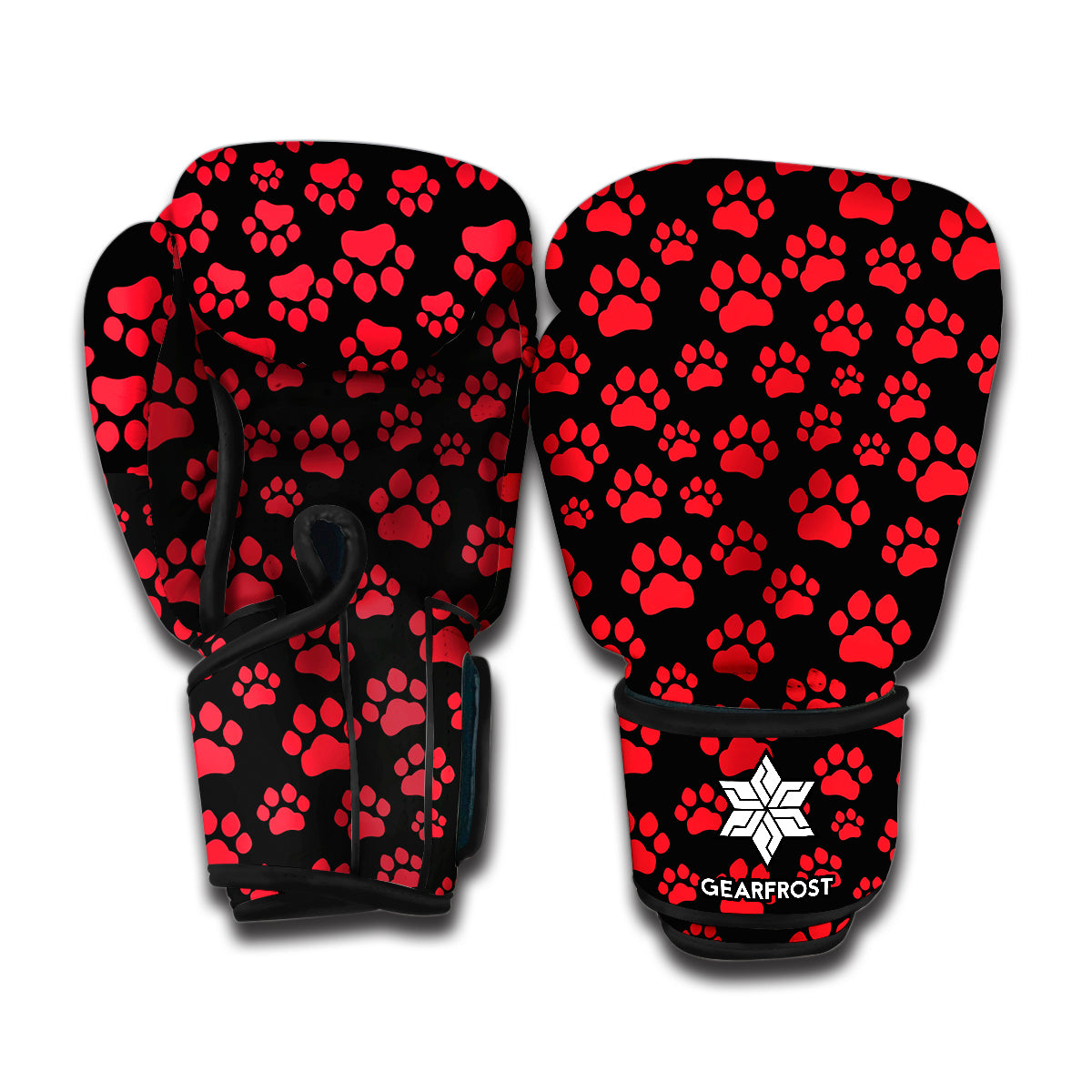 Red And Black Paw Pattern Print Boxing Gloves