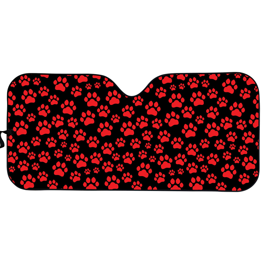 Red And Black Paw Pattern Print Car Sun Shade