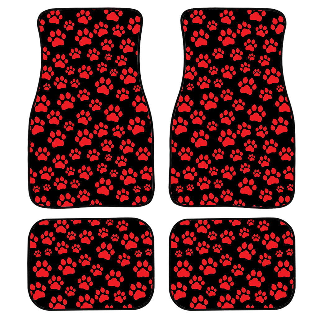 Red And Black Paw Pattern Print Front and Back Car Floor Mats