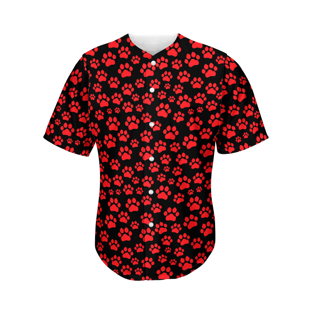 Red And Black Paw Pattern Print Men's Baseball Jersey