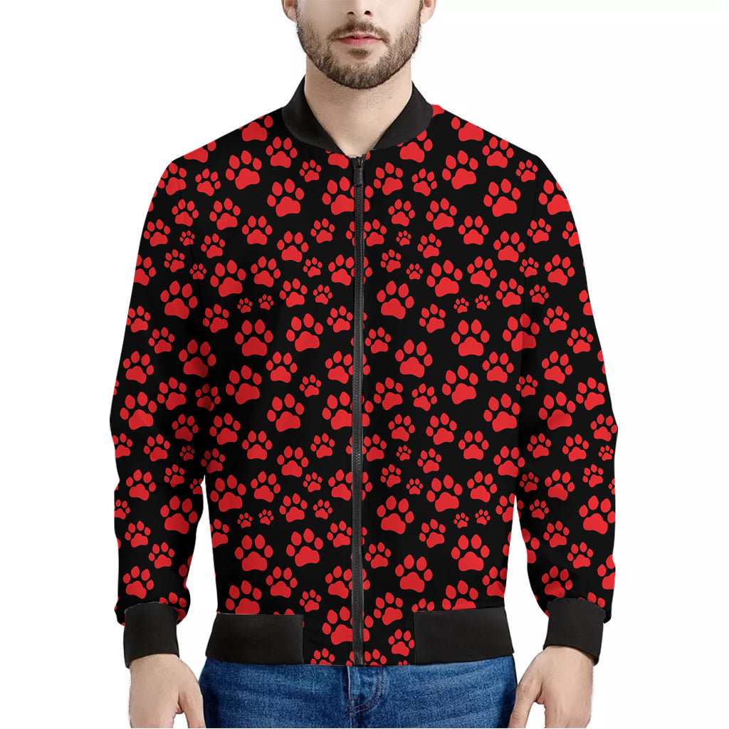 Red And Black Paw Pattern Print Men's Bomber Jacket