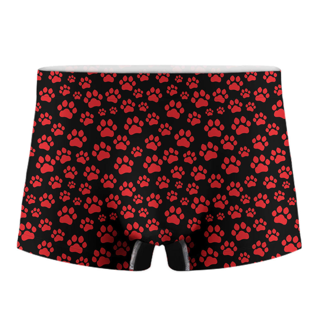 Red And Black Paw Pattern Print Men's Boxer Briefs