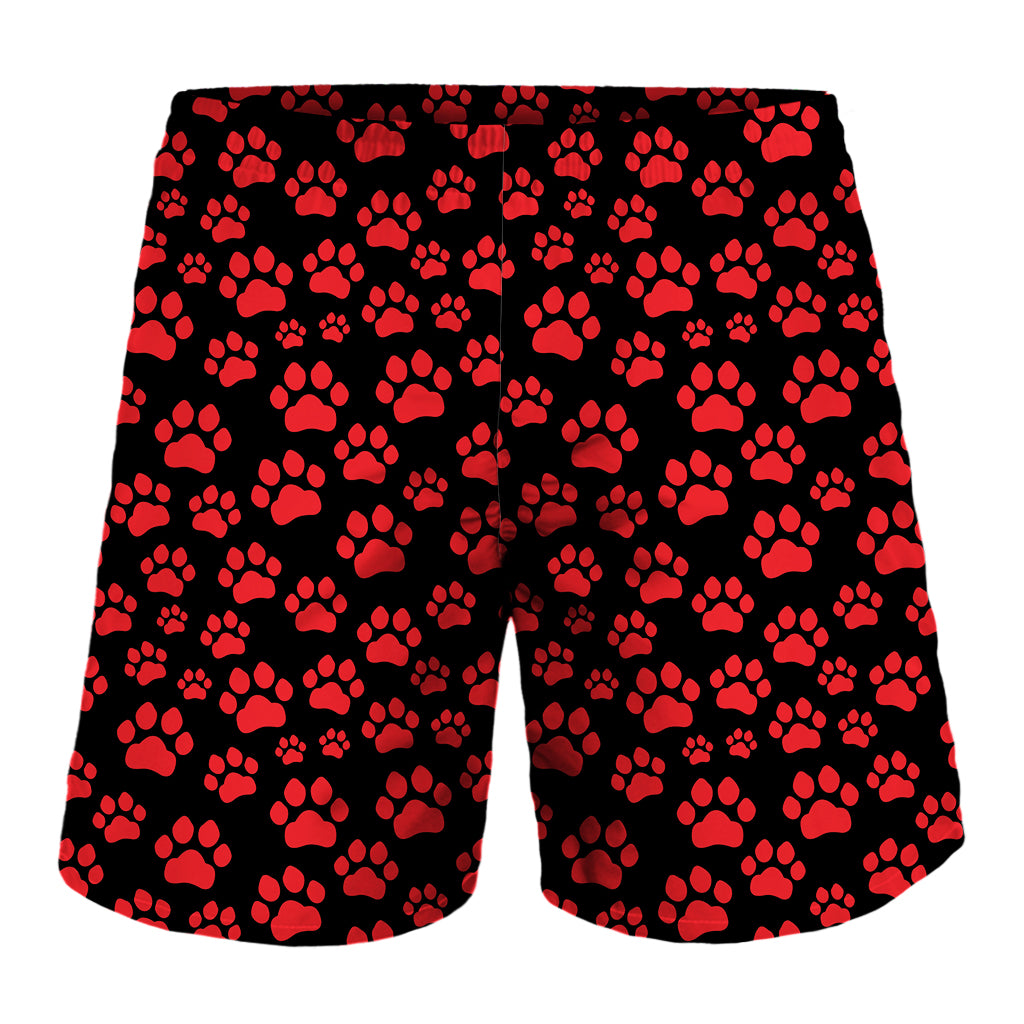 Red And Black Paw Pattern Print Men's Shorts