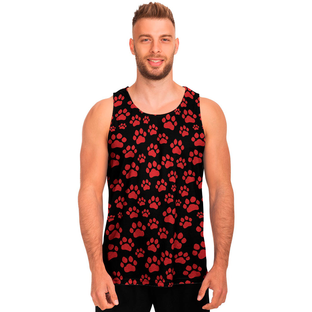 Red And Black Paw Pattern Print Men's Tank Top