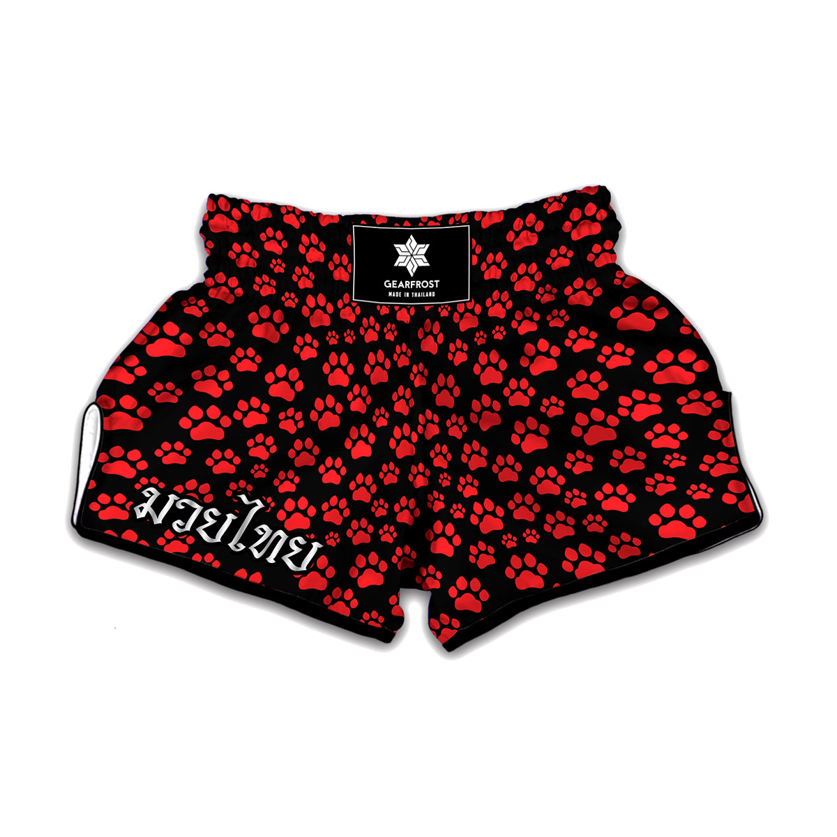 Red And Black Paw Pattern Print Muay Thai Boxing Shorts