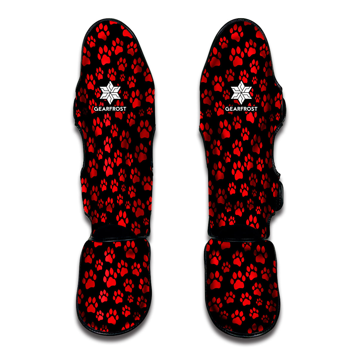 Red And Black Paw Pattern Print Muay Thai Shin Guards