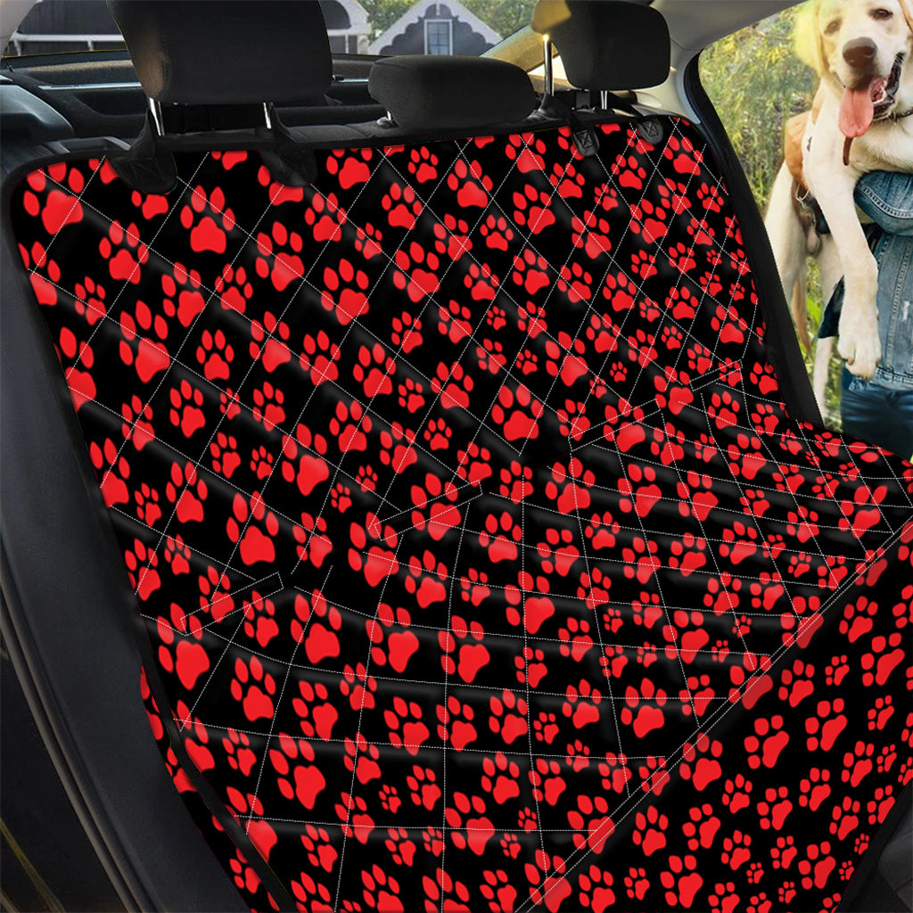 Red And Black Paw Pattern Print Pet Car Back Seat Cover