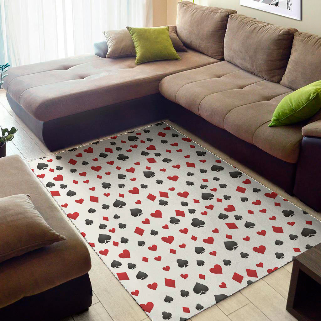 Red And Black Playing Card Suits Print Area Rug