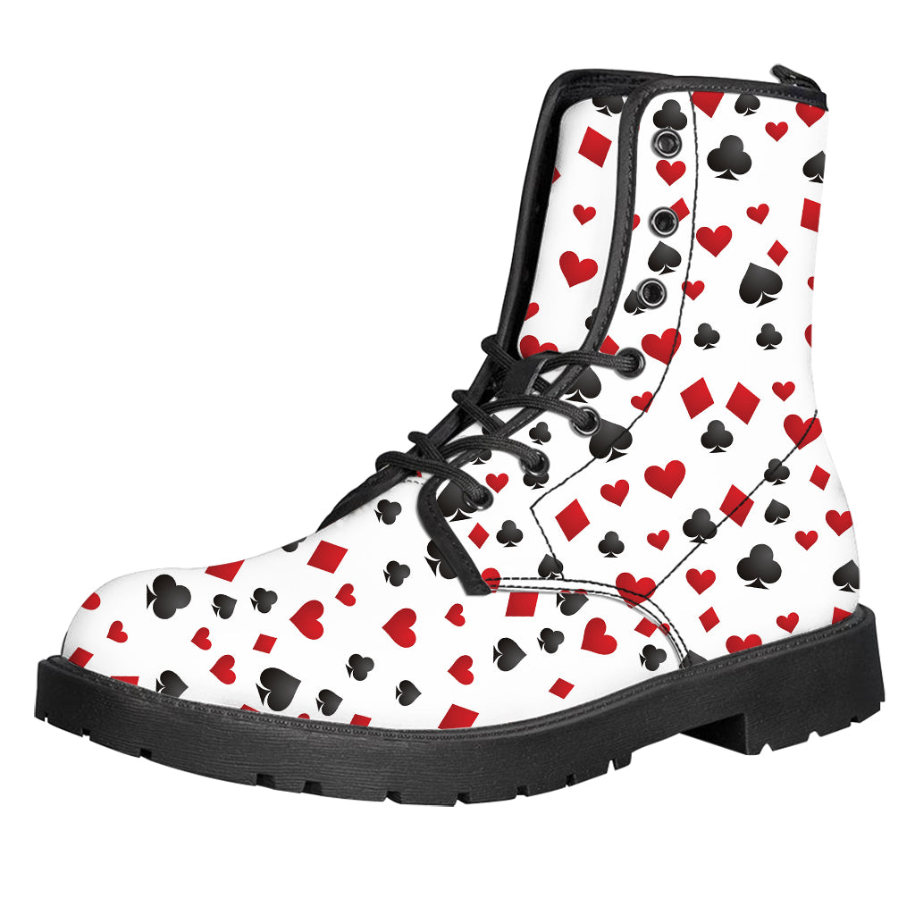 Red And Black Playing Card Suits Print Leather Boots