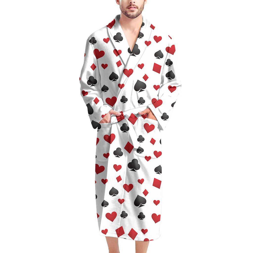 Red And Black Playing Card Suits Print Men's Bathrobe