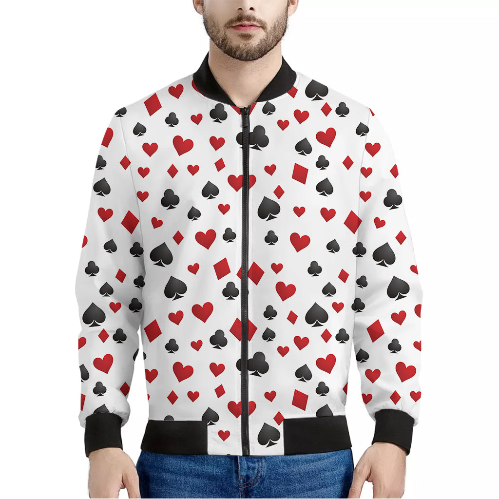 Red And Black Playing Card Suits Print Men's Bomber Jacket