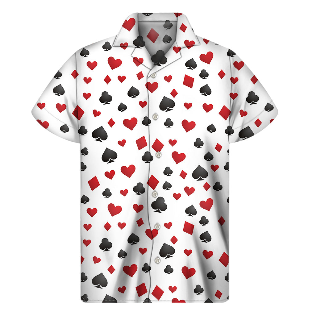 Red And Black Playing Card Suits Print Men's Short Sleeve Shirt