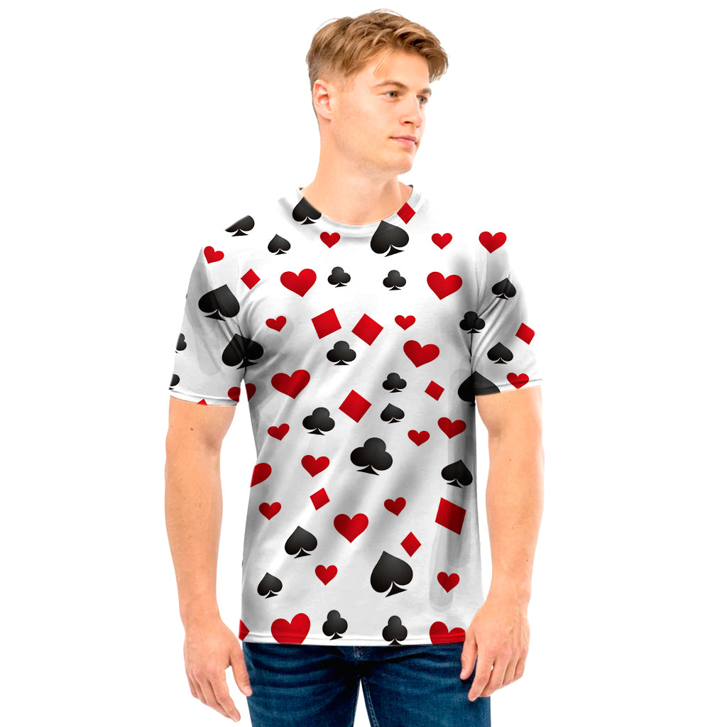 Red And Black Playing Card Suits Print Men's T-Shirt