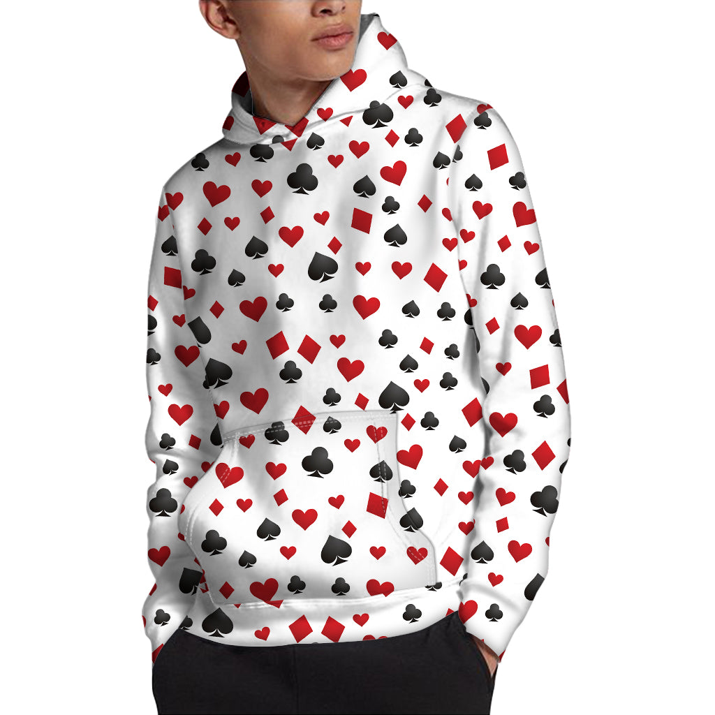 Red And Black Playing Card Suits Print Pullover Hoodie