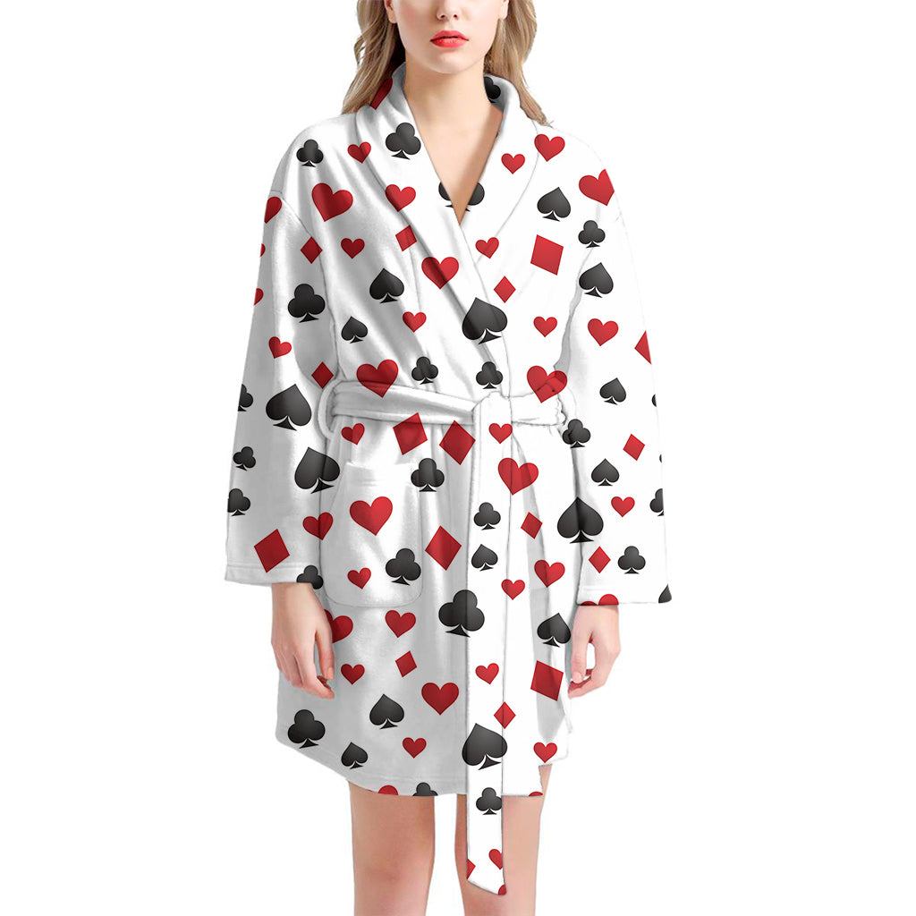 Red And Black Playing Card Suits Print Women's Bathrobe