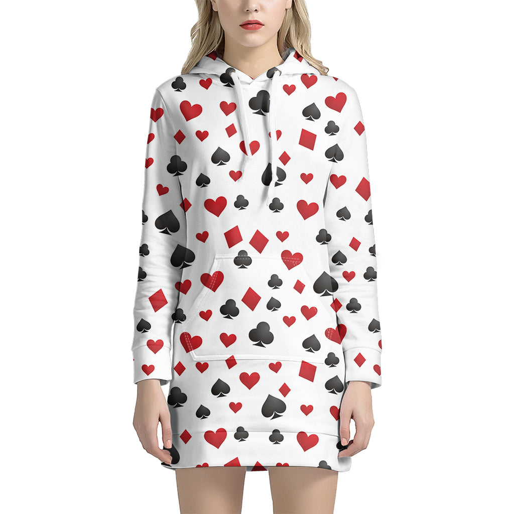 Red And Black Playing Card Suits Print Women's Pullover Hoodie Dress