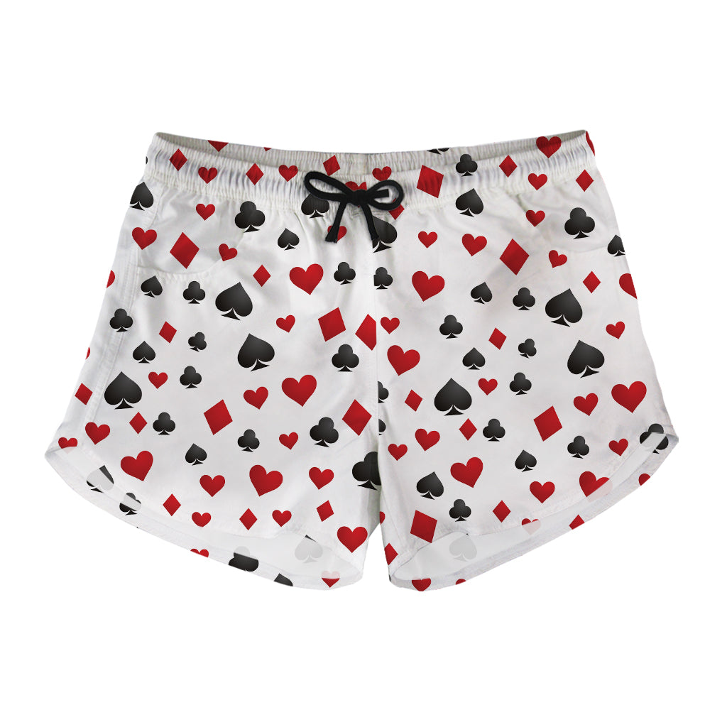 Red And Black Playing Card Suits Print Women's Shorts