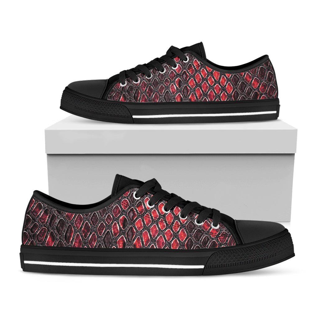 Red And Black Snakeskin Print Black Low Top Shoes