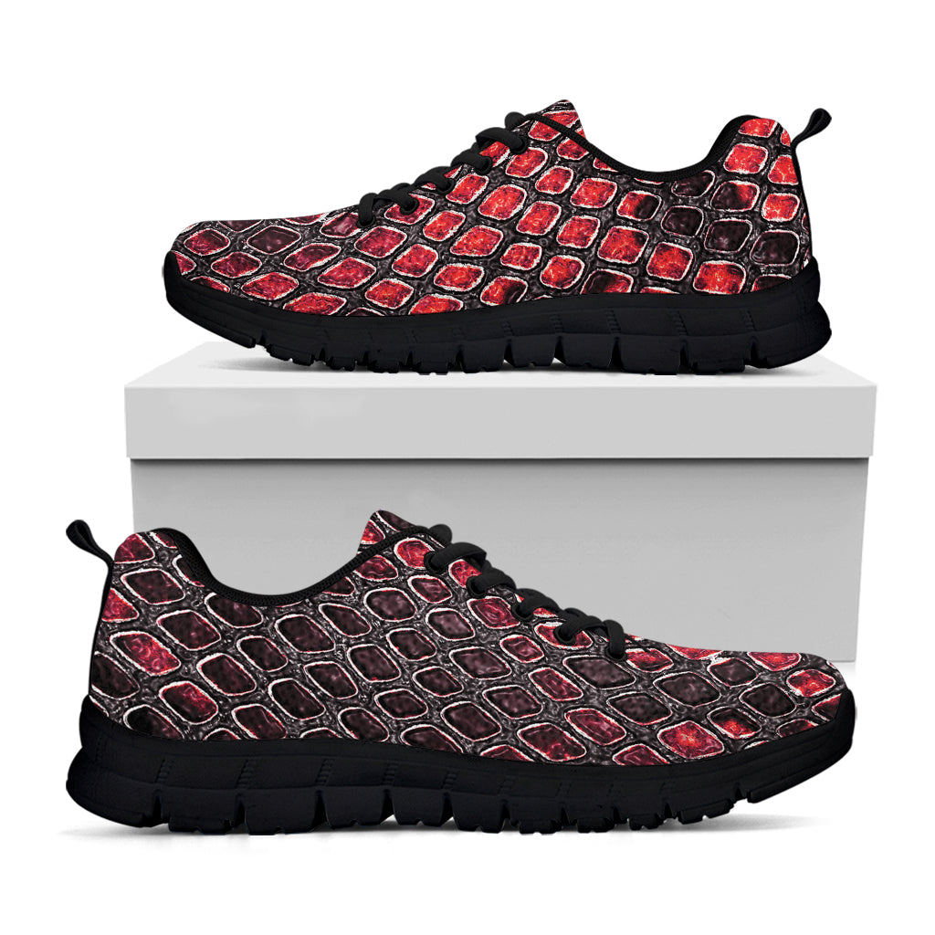 Red And Black Snakeskin Print Black Sneakers