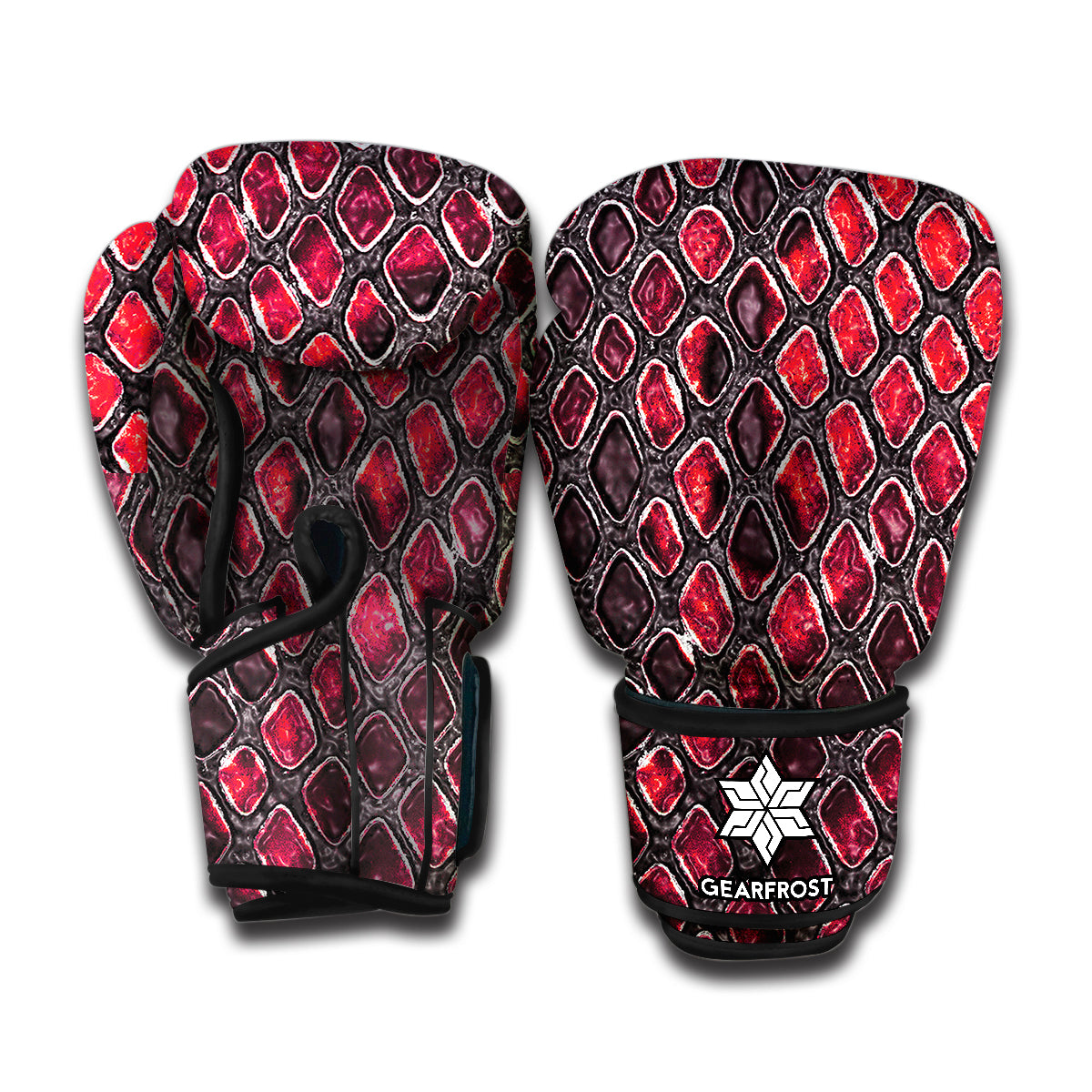 Red And Black Snakeskin Print Boxing Gloves