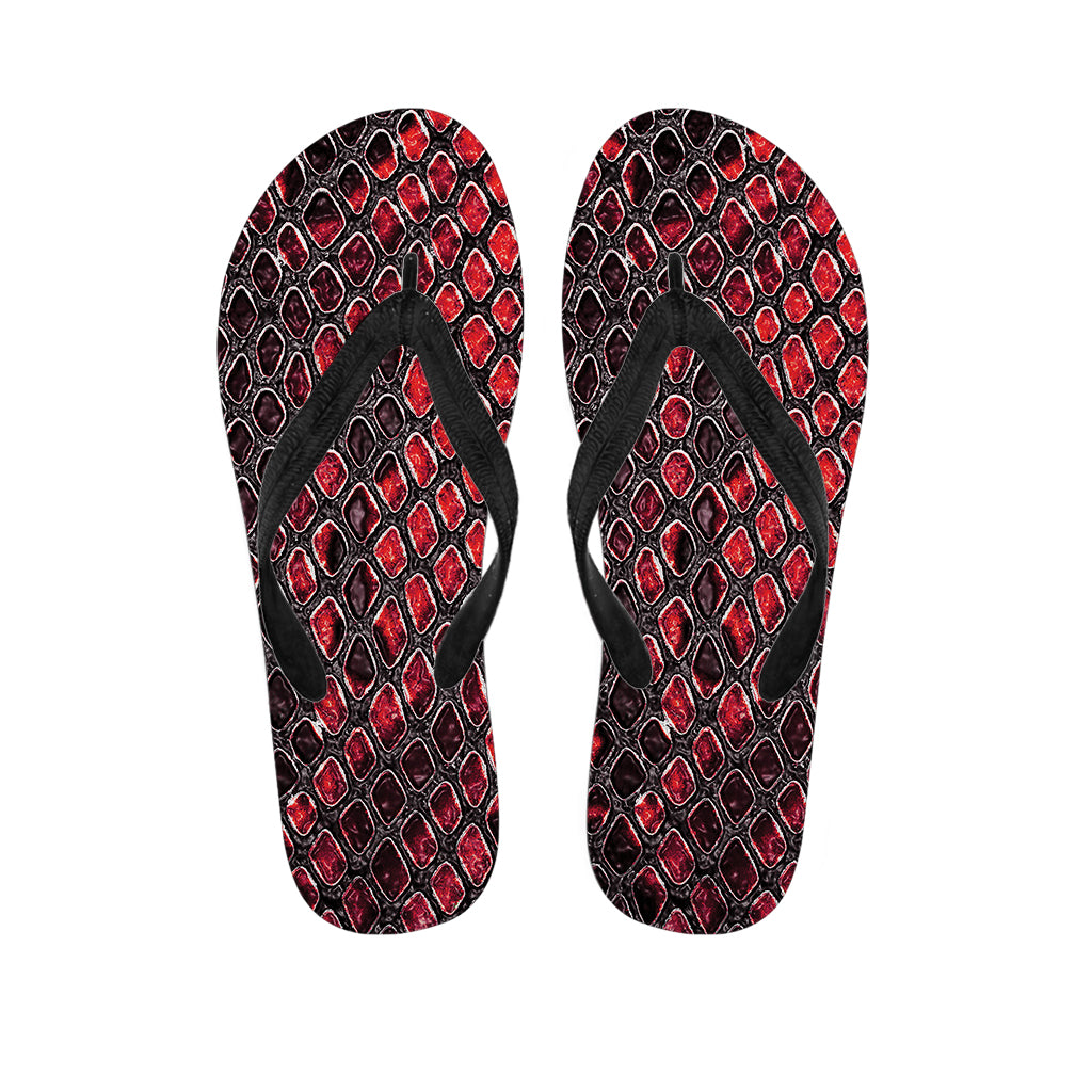 Red And Black Snakeskin Print Flip Flops