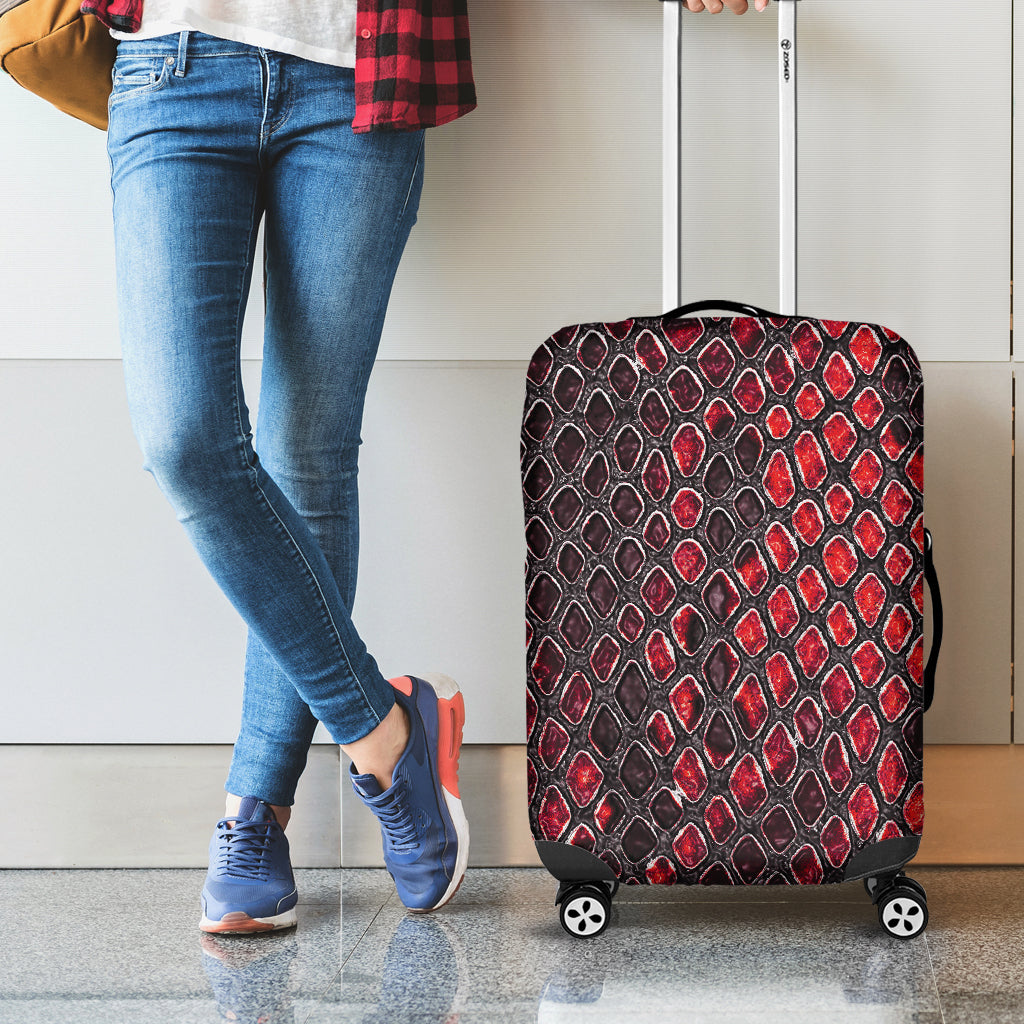 Red And Black Snakeskin Print Luggage Cover