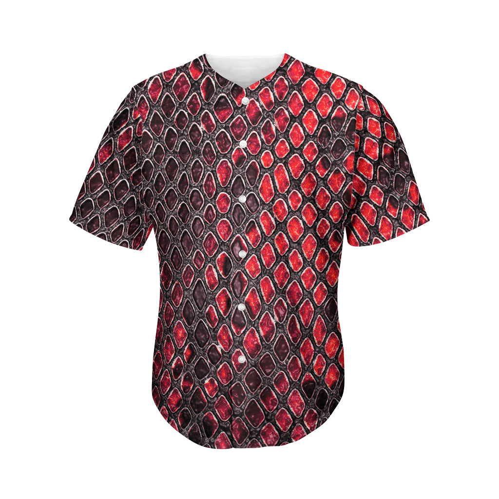 Red And Black Snakeskin Print Men's Baseball Jersey