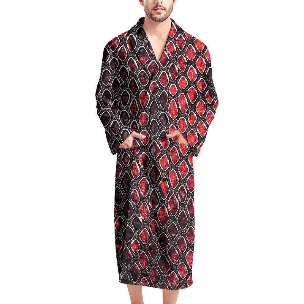 Red And Black Snakeskin Print Men's Bathrobe