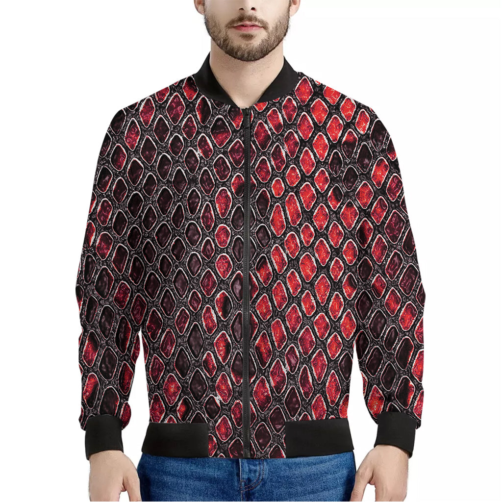 Red And Black Snakeskin Print Men's Bomber Jacket