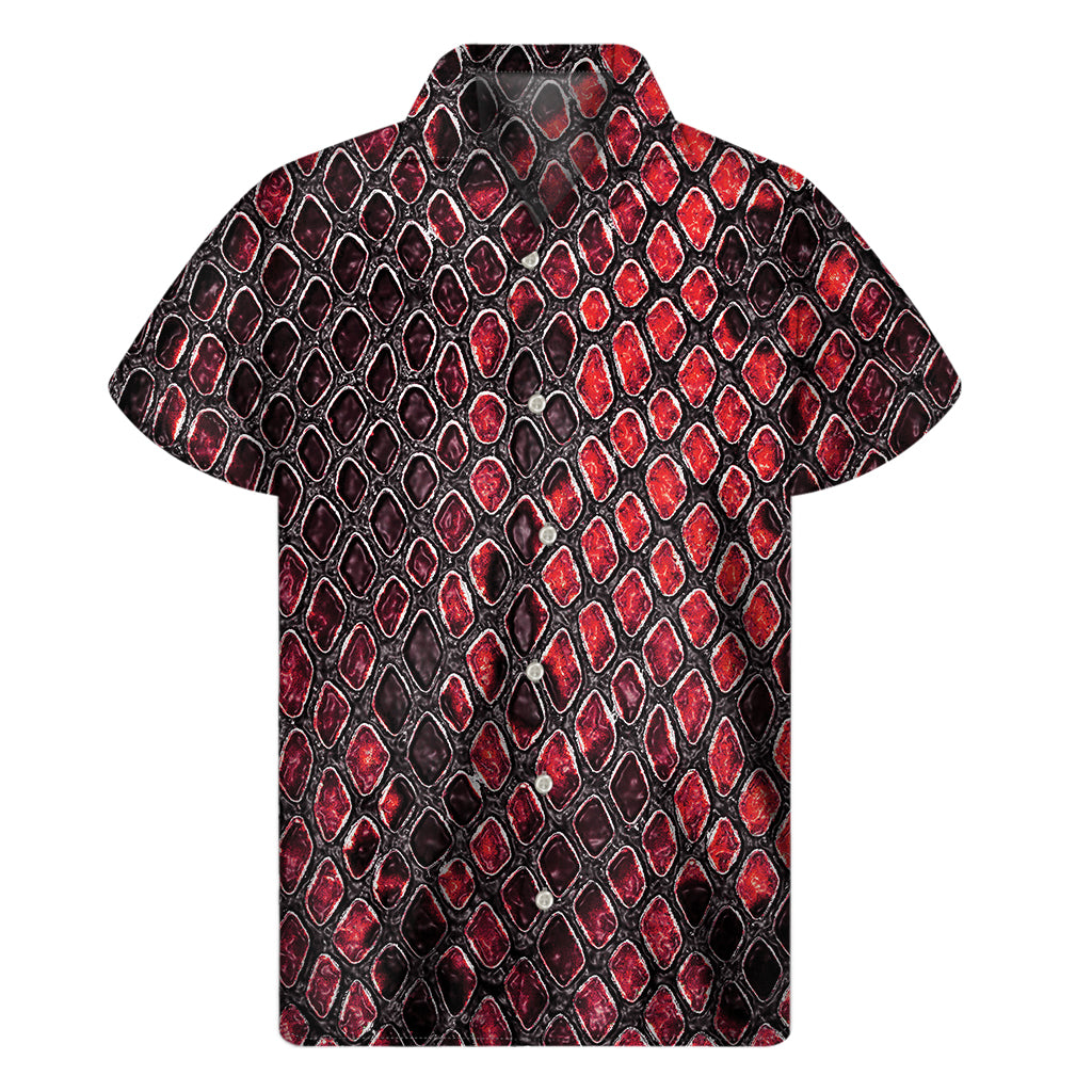 Red And Black Snakeskin Print Men's Short Sleeve Shirt