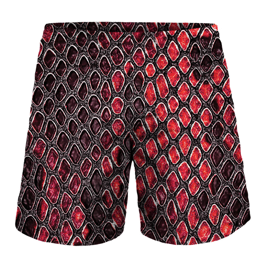 Red And Black Snakeskin Print Men's Shorts