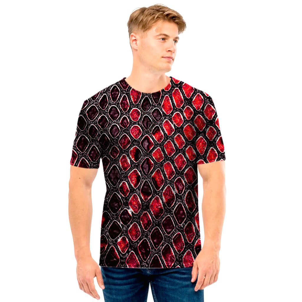 Red And Black Snakeskin Print Men's T-Shirt