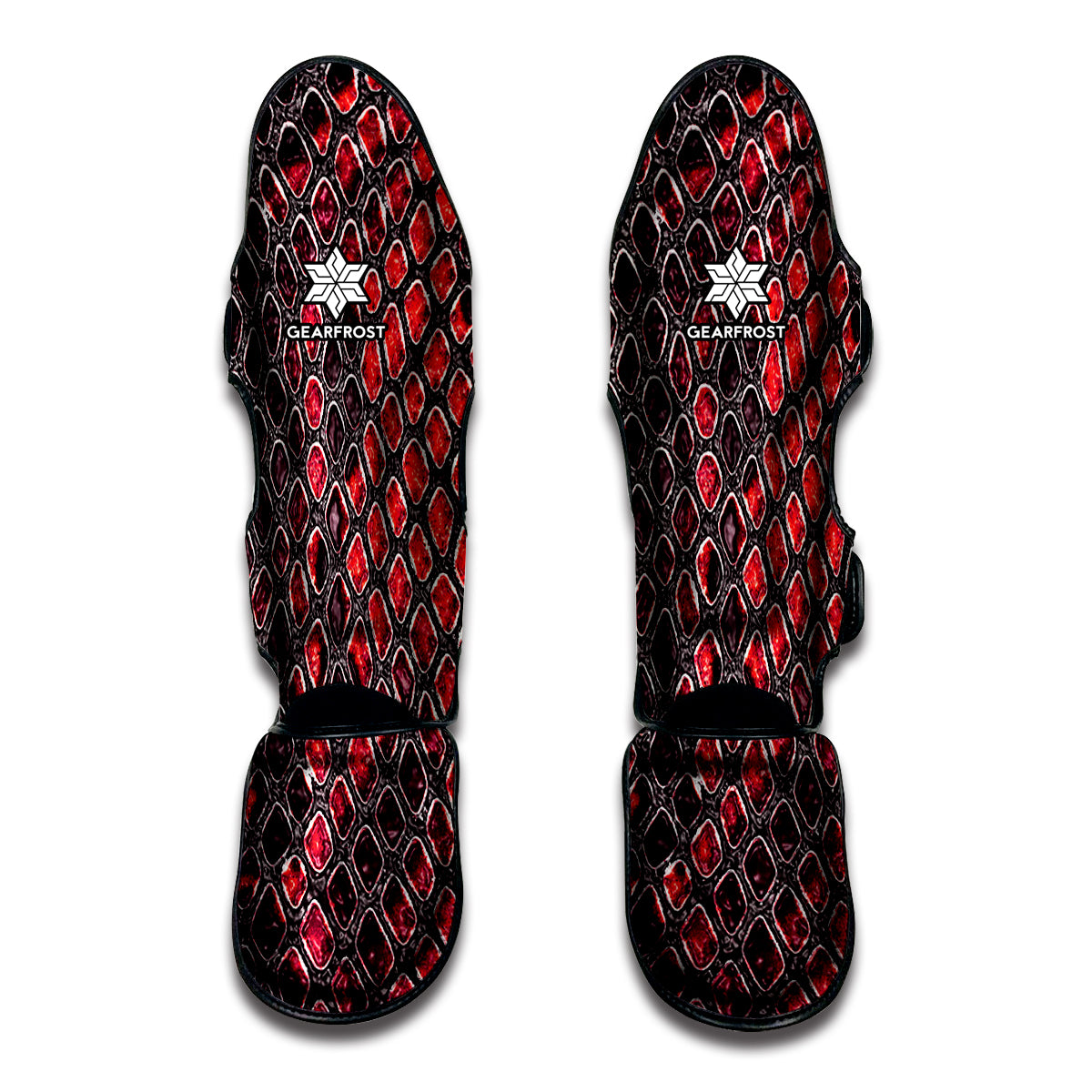 Red And Black Snakeskin Print Muay Thai Shin Guards