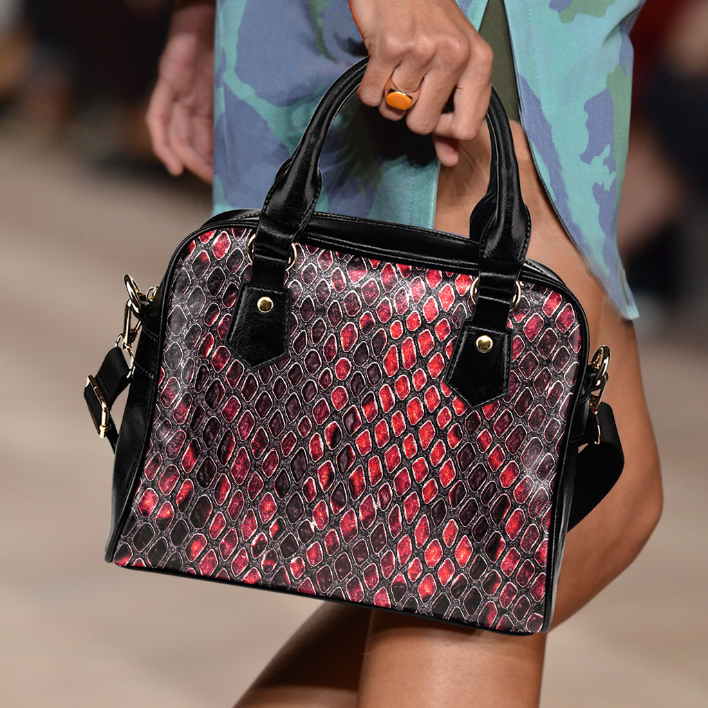 Red And Black Snakeskin Print Shoulder Handbag