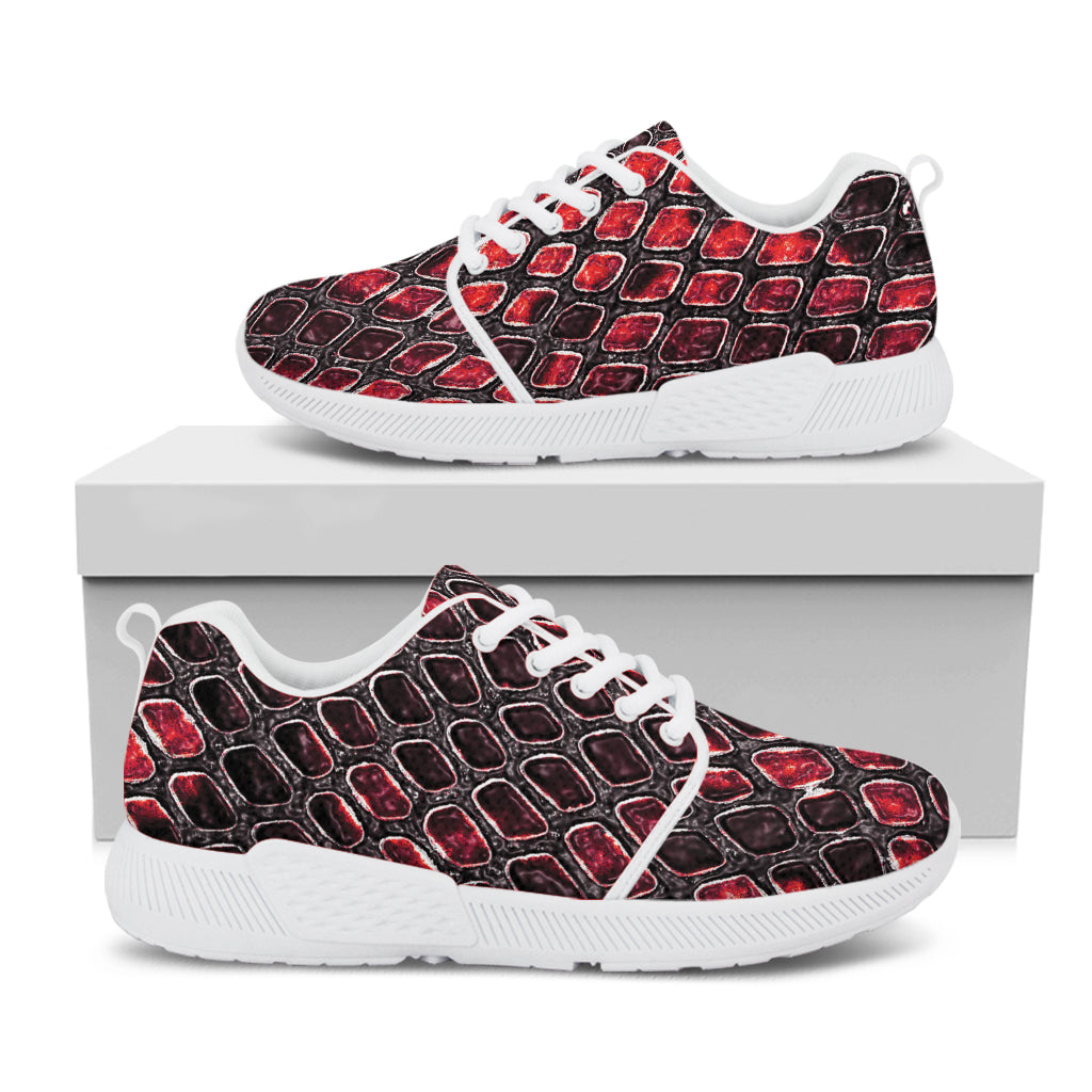 Red And Black Snakeskin Print White Athletic Shoes