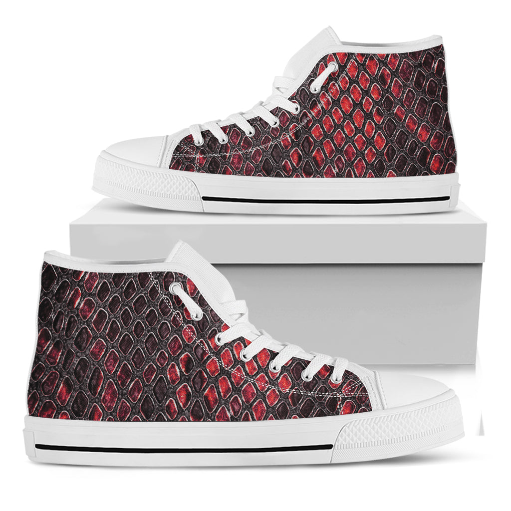 Red And Black Snakeskin Print White High Top Shoes