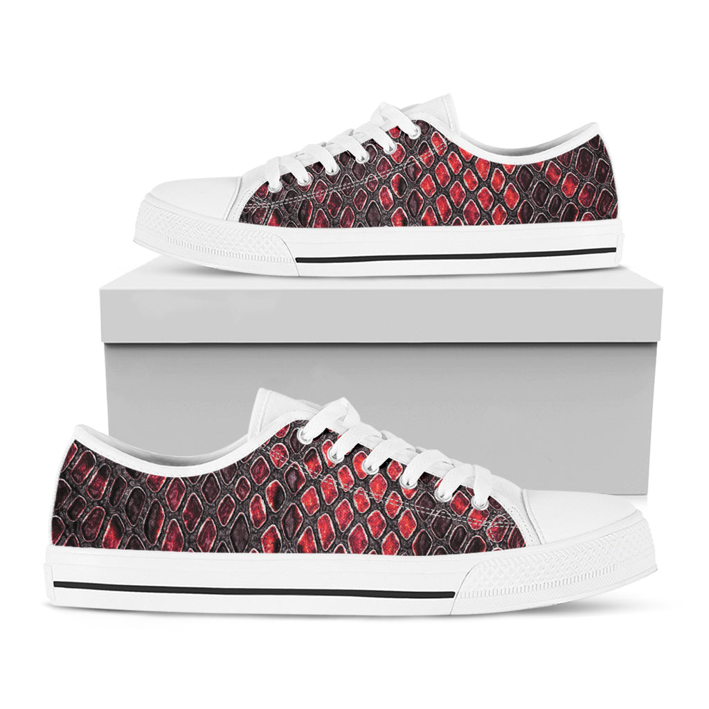 Red And Black Snakeskin Print White Low Top Shoes