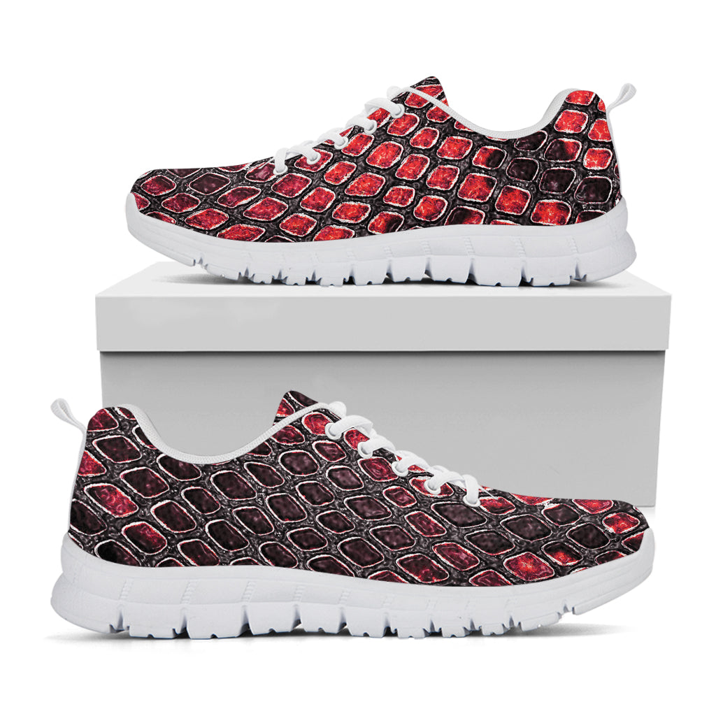 Red And Black Snakeskin Print White Sneakers