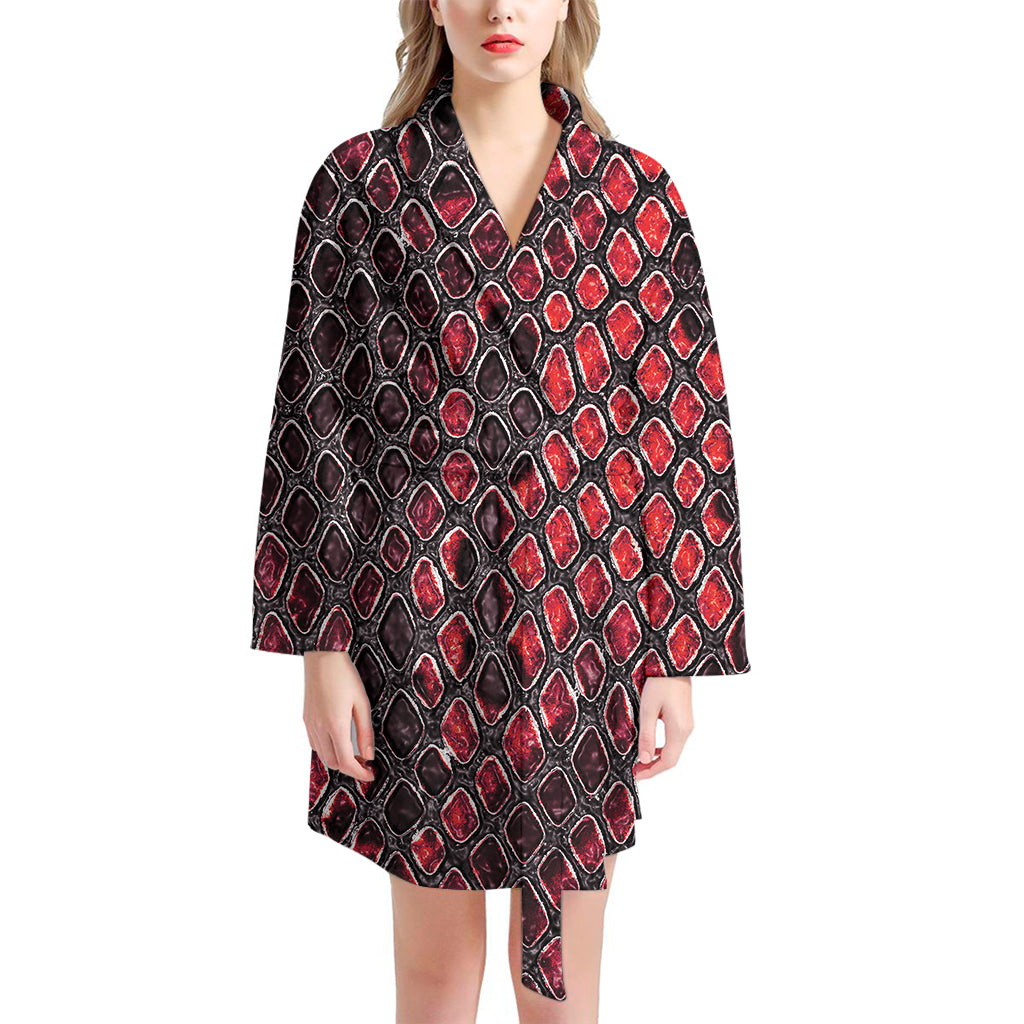 Red And Black Snakeskin Print Women's Bathrobe